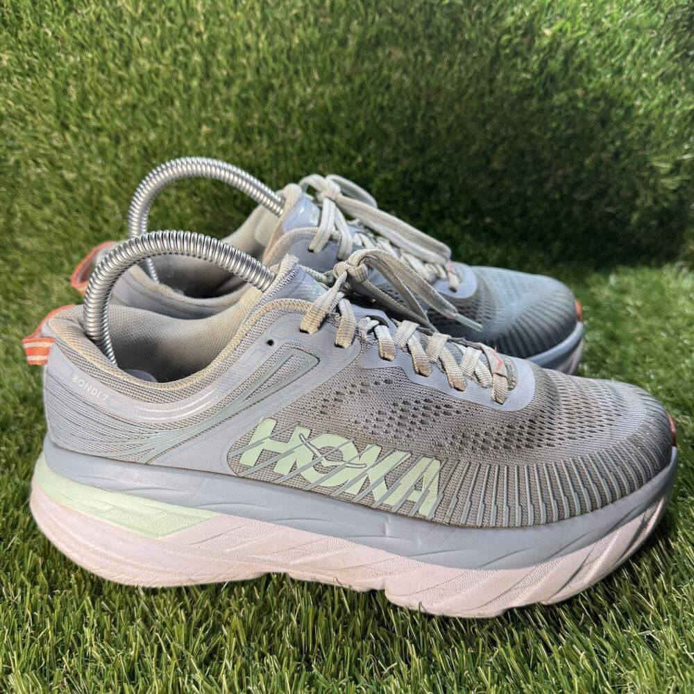 Hoka One One Bondi 7 Women’s Size 7.5 D Wide Gray Orange Running Training Gym